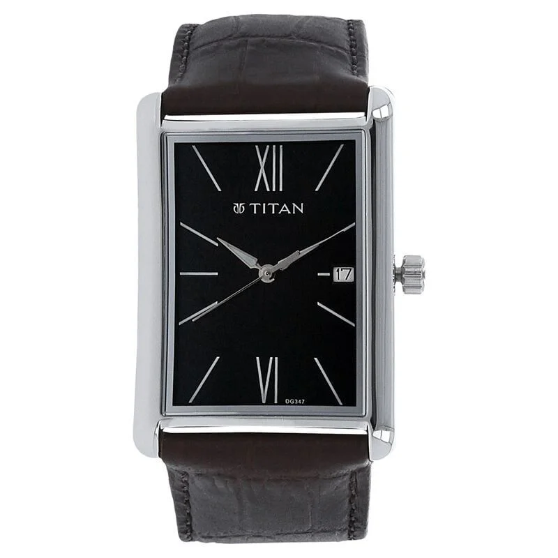 Titan Men's Urban Chic: Modernist Black Dial & Leather Strap Watch (NS1731SL01)