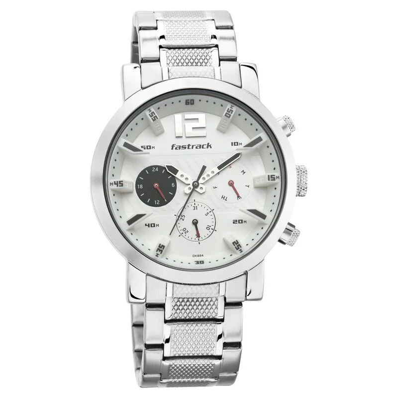 Fastrack Fastfit Quartz Multifunction White Dial Stainless Steel Strap Watch (NS3227SM02)