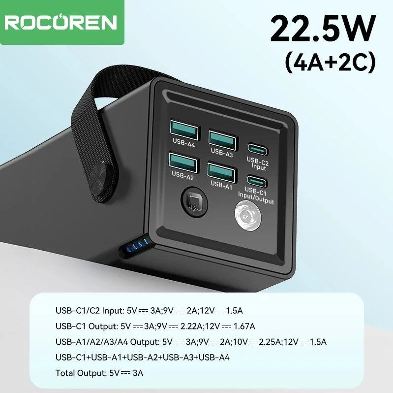 Rocoren 50,000mAh 22.5W Power Bank With Fast Charging 6 Ports With Flashlight