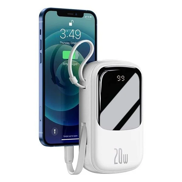 Baseus Qpow Digital Display Power Bank 20000mAh 20W (With IP Cable) ? White