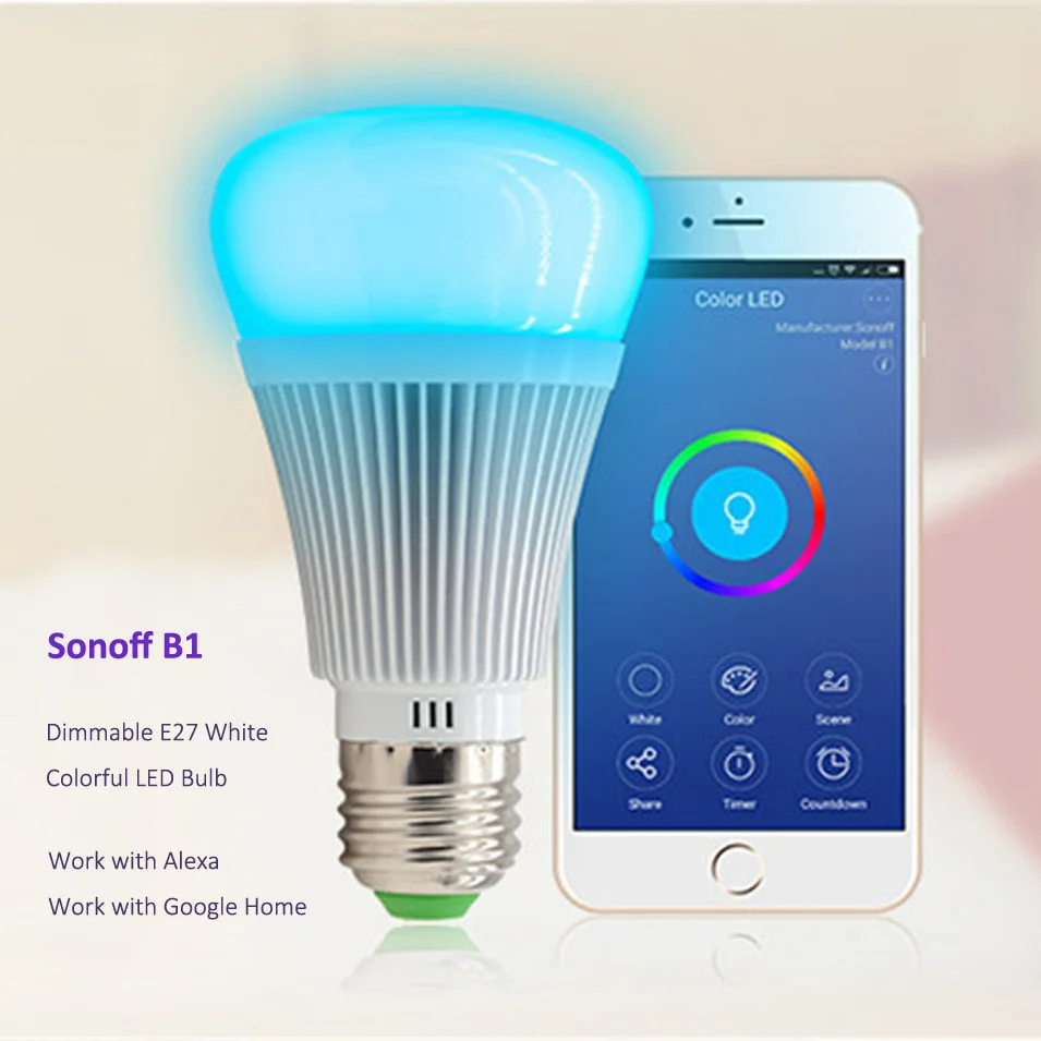Smart LED Light- Sonoff B1 Dimmable E27 LED Lamp RGB Color Light Bulb For Smart Home