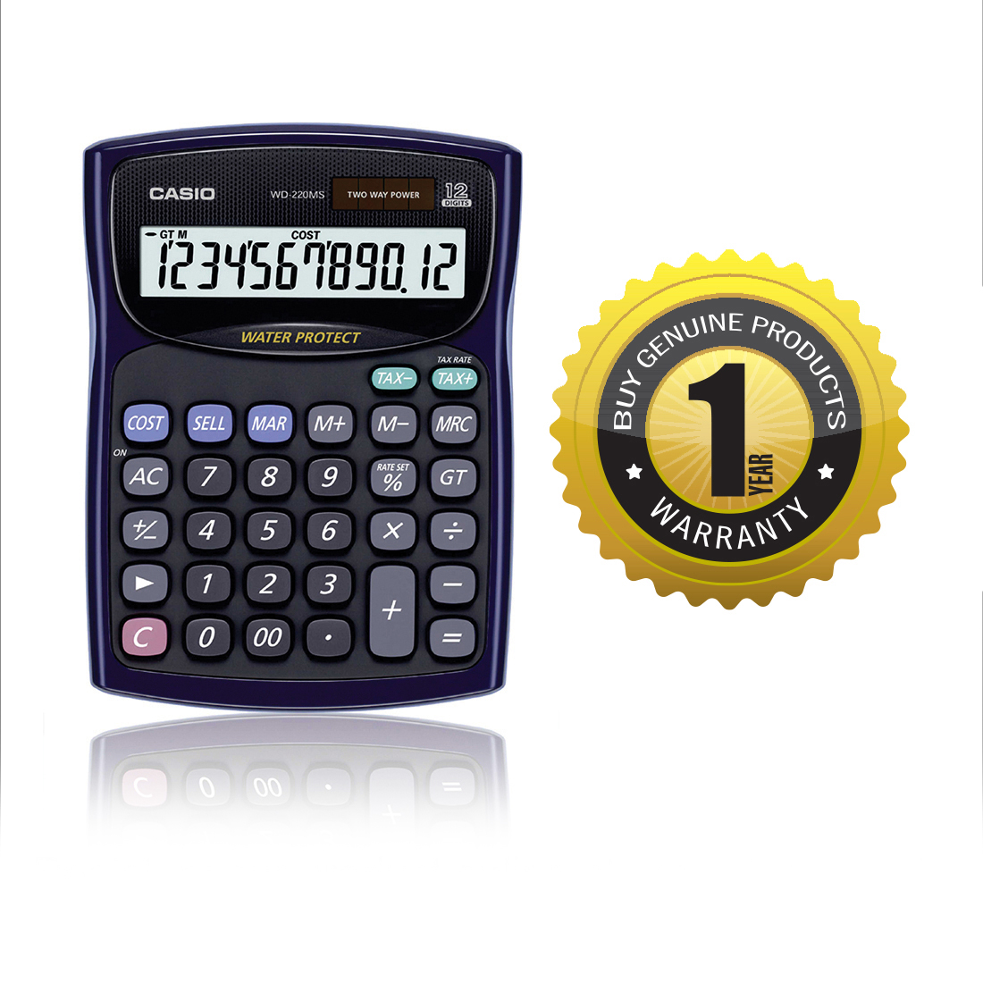 Casio WM-220MS-BU Water Protected and Dust Proof Calculator - 12 Digits