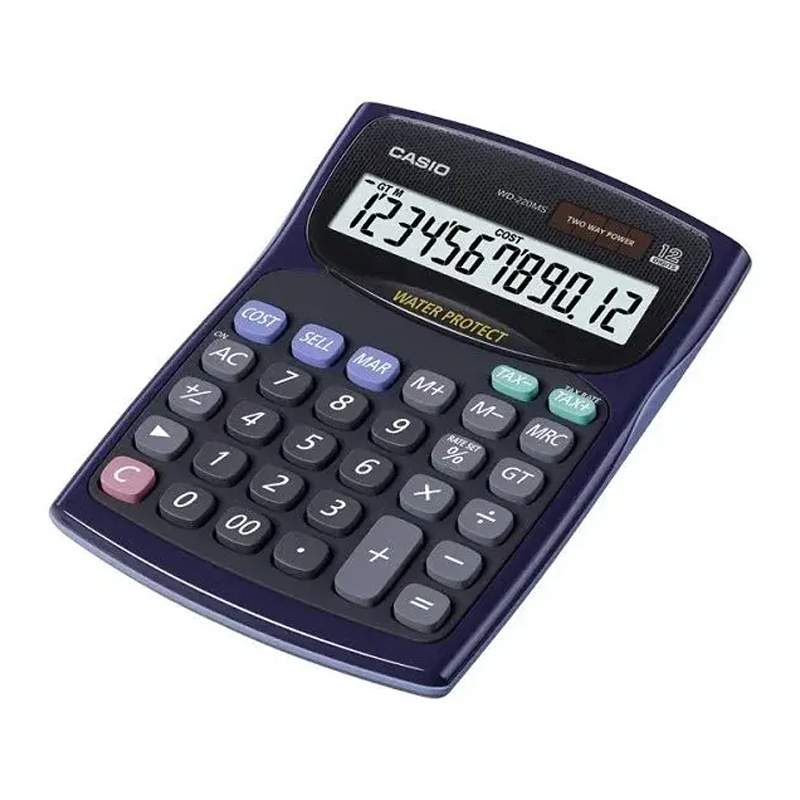 Original Casio 12 digits Water-Protected & Dust-Proof Calculator (WD-220MS-BU)