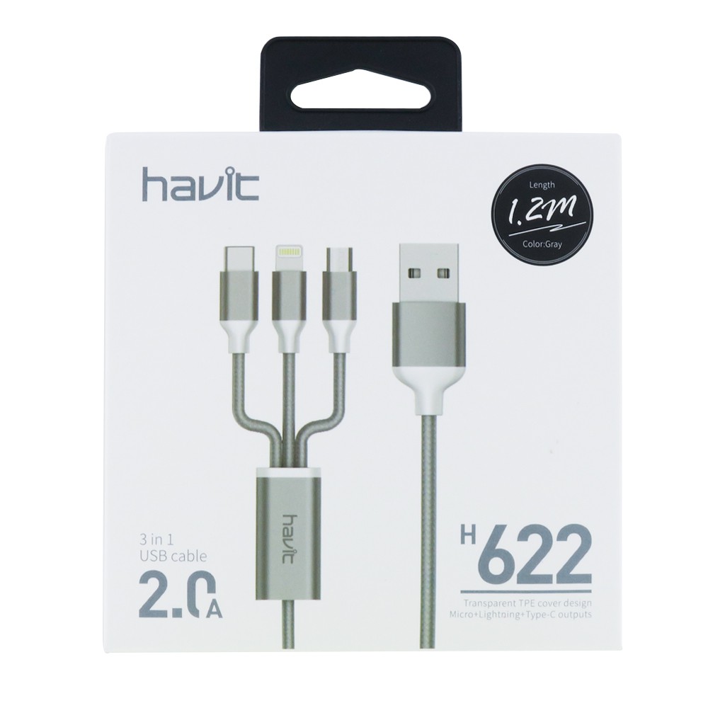 Havit H622 3-In-1 Cable (MicroUSB/Lightning/Type-C)