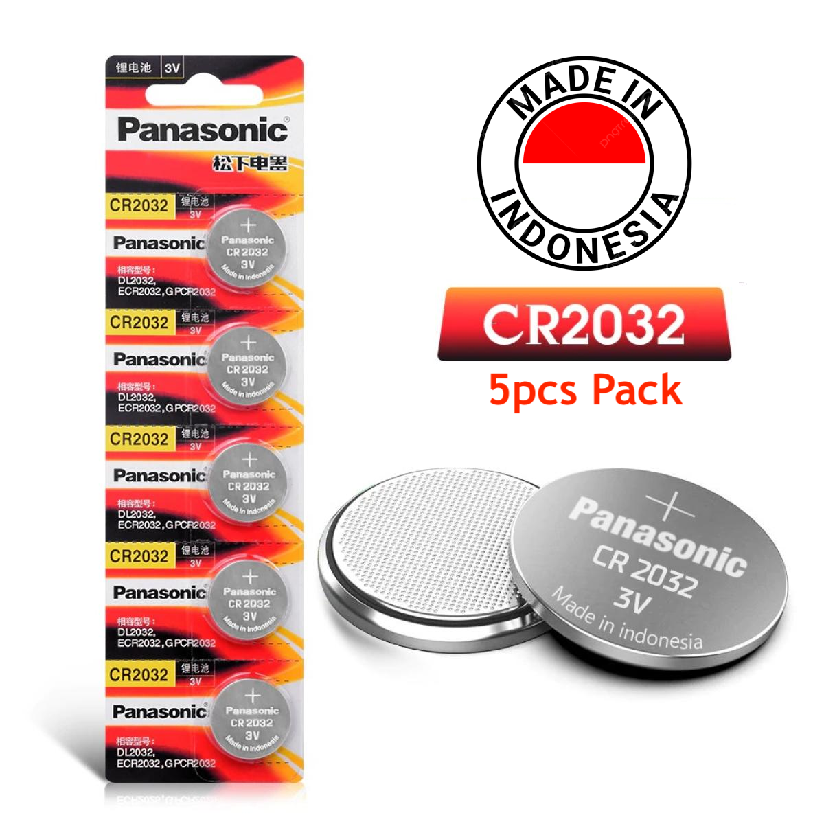 Original Panasonic CR2032 Lithium Battery 3V (5pcs Set)