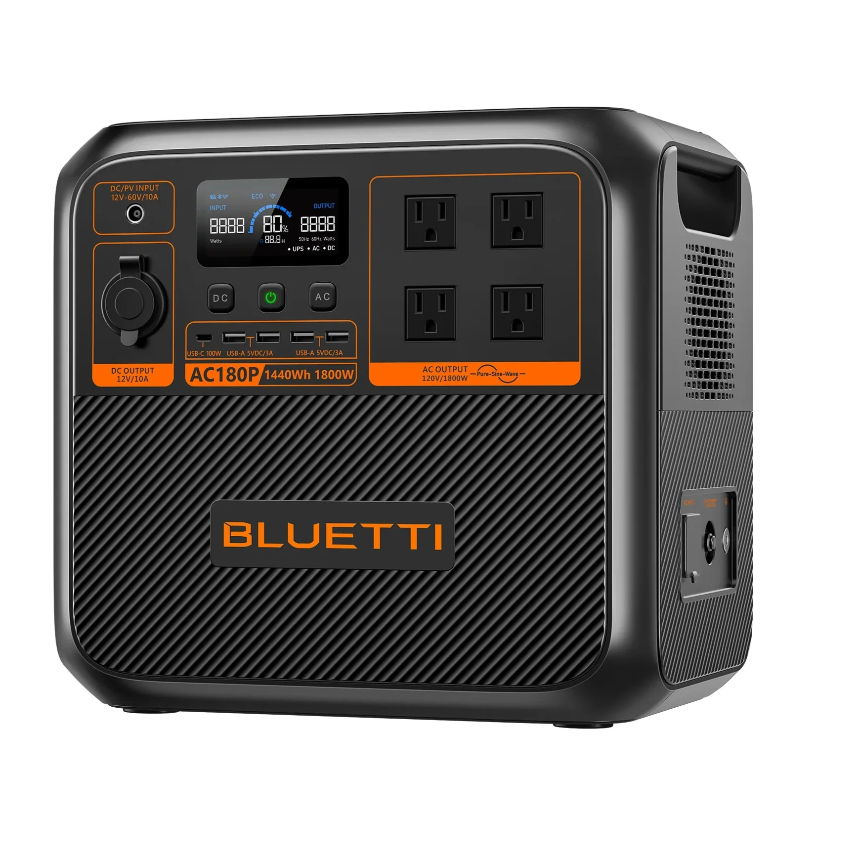 BLUETTI AC180P Solar Portable Power Station - 1800W Inverter, 1440Wh Lithium Battery