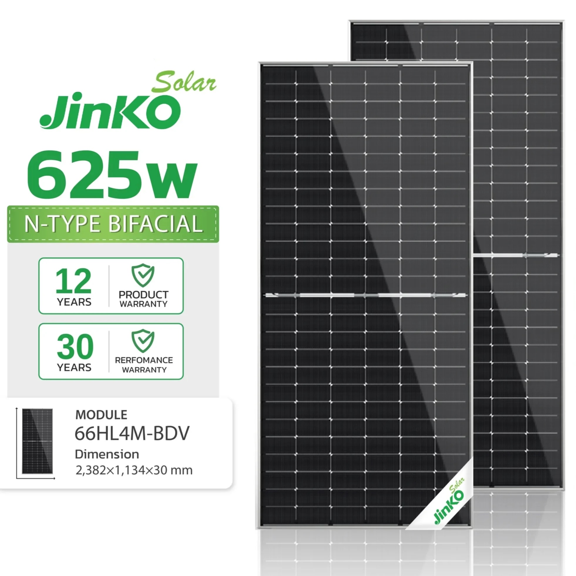 Jinko Tiger Neo N-Type Solar Panel Topcon 625W Bifacial Solar Panel (66HL4M-BDV) - 1 Panel