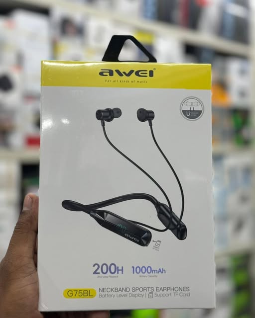 Awei G75BL 200Hour With Display Neckband Sports Earphones