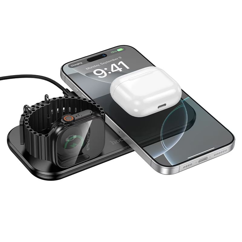 Hoco CW65 15W 3-in-1 Ultra Thin North Tabletop Wireless Fast Charger