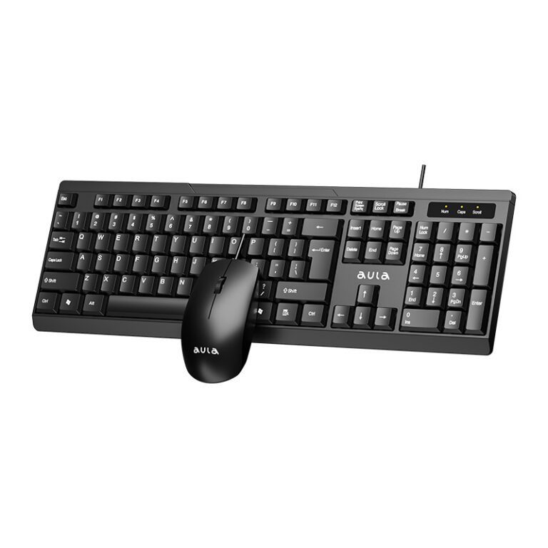 AULA AC101 USB Wired Keyboard &amp; Mouse Combo — 104-Key Keyboard with 1200 DPI Optical Mouse (Black)