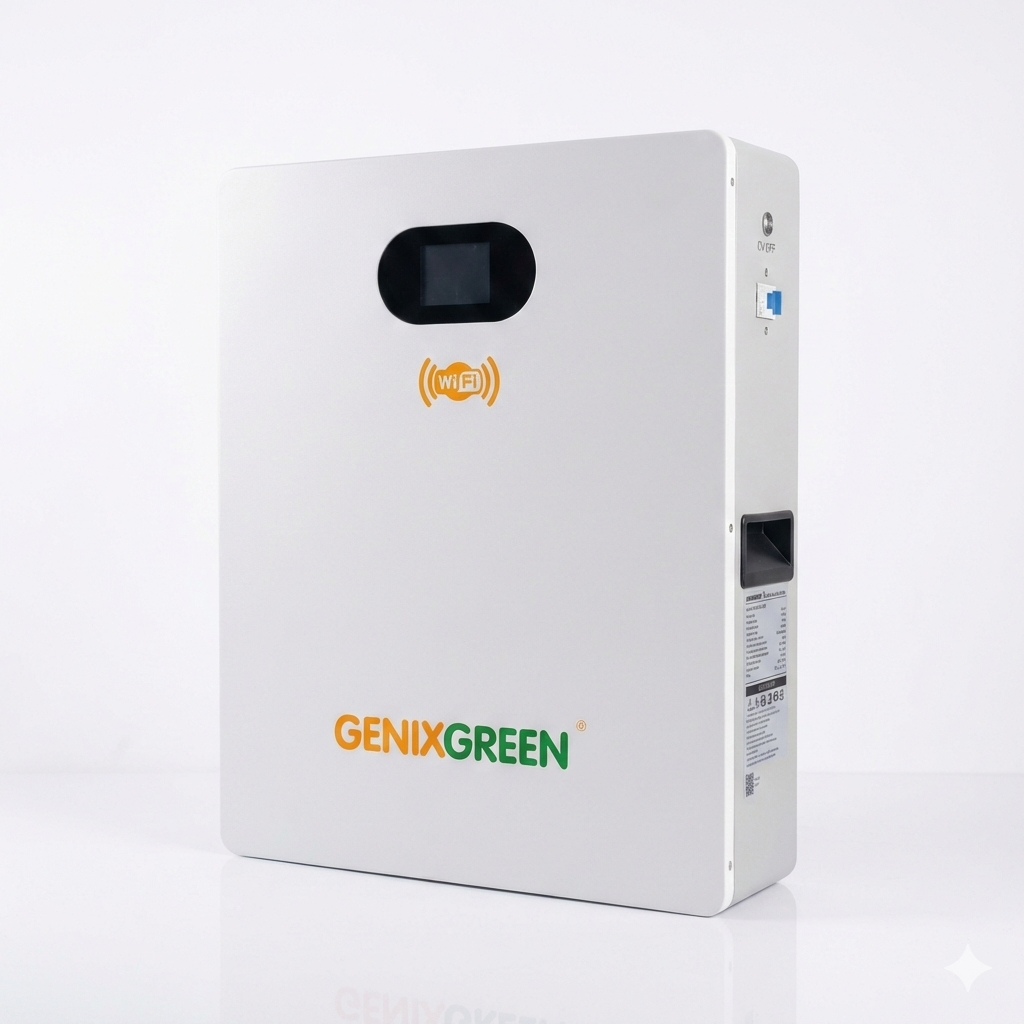 Genix Green 51.2V 100Ah Wall Mount LiFePO4 Battery with Display