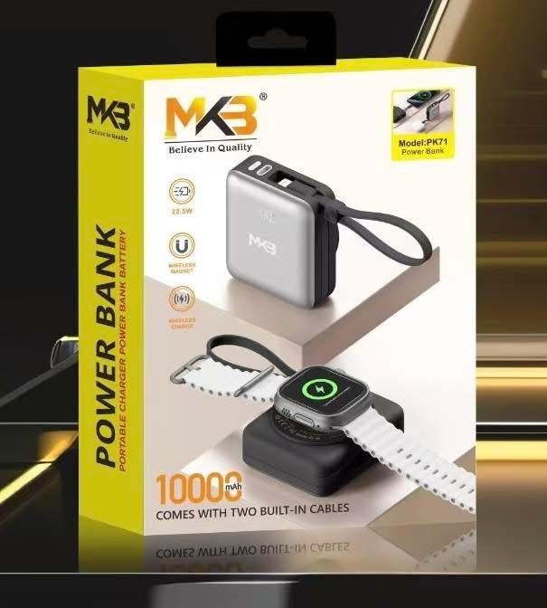 MKB PK71 10000mAh 22.5W Fast Charging Power Bank with Magnetic Wireless &amp; Built-in Cables