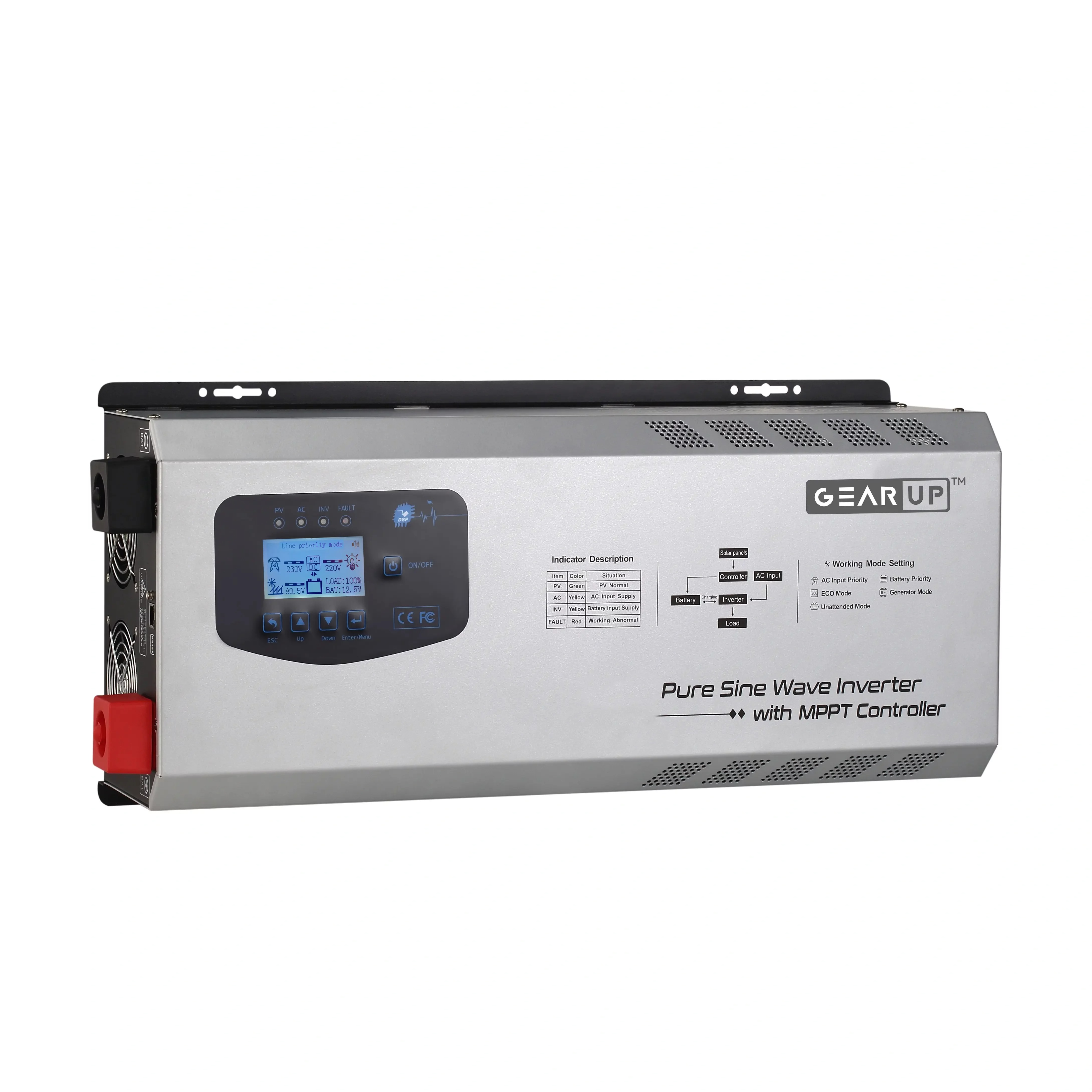 GearUP 3KW, 24V, Pure Sine Wave Inverter with 60A Solar MPPT Controller (Lithium & Acid Battery Supported) - GFT-30KS24