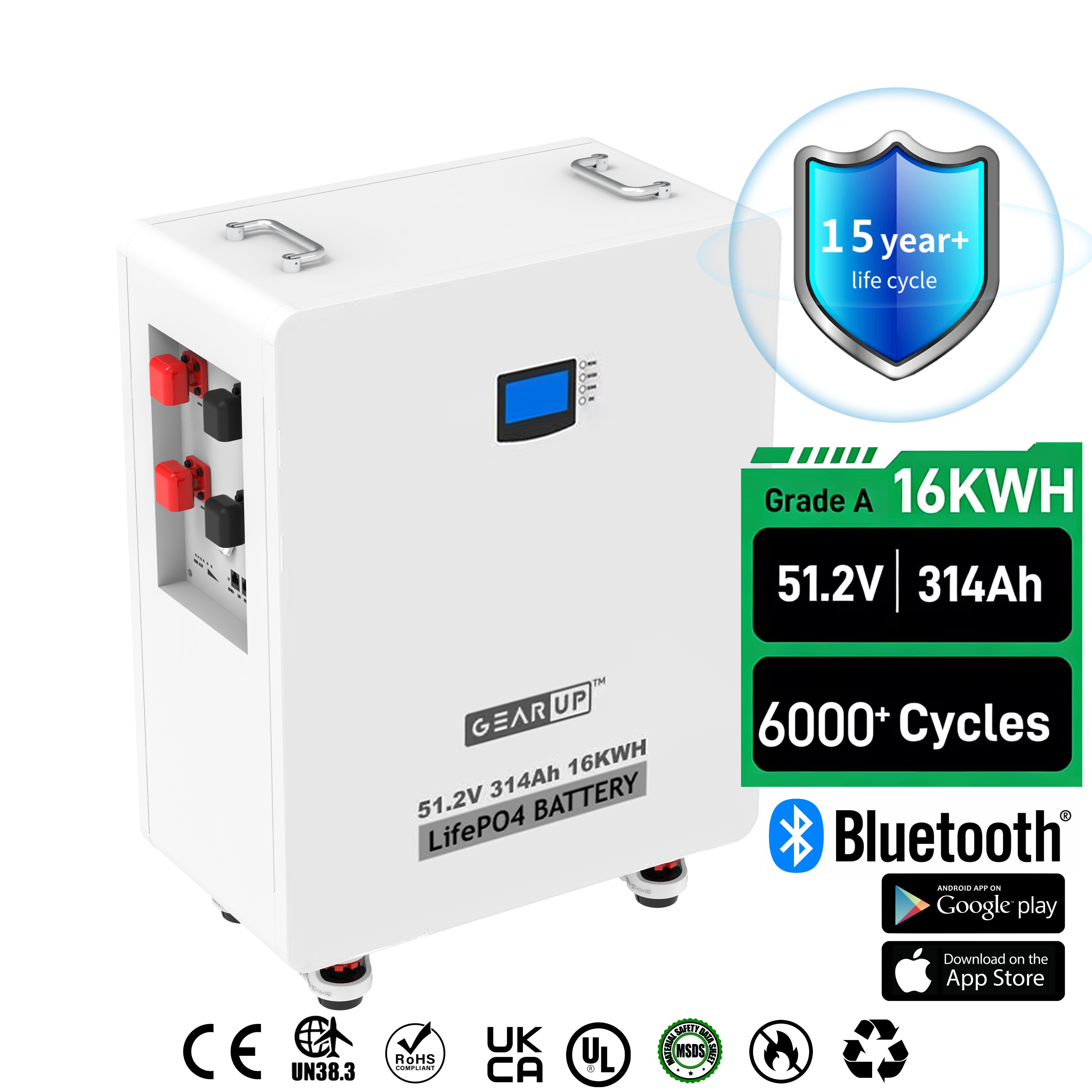 GearUP 16KWh Lithium Battery - 51.2V, 314Ah LifePO4 Battery