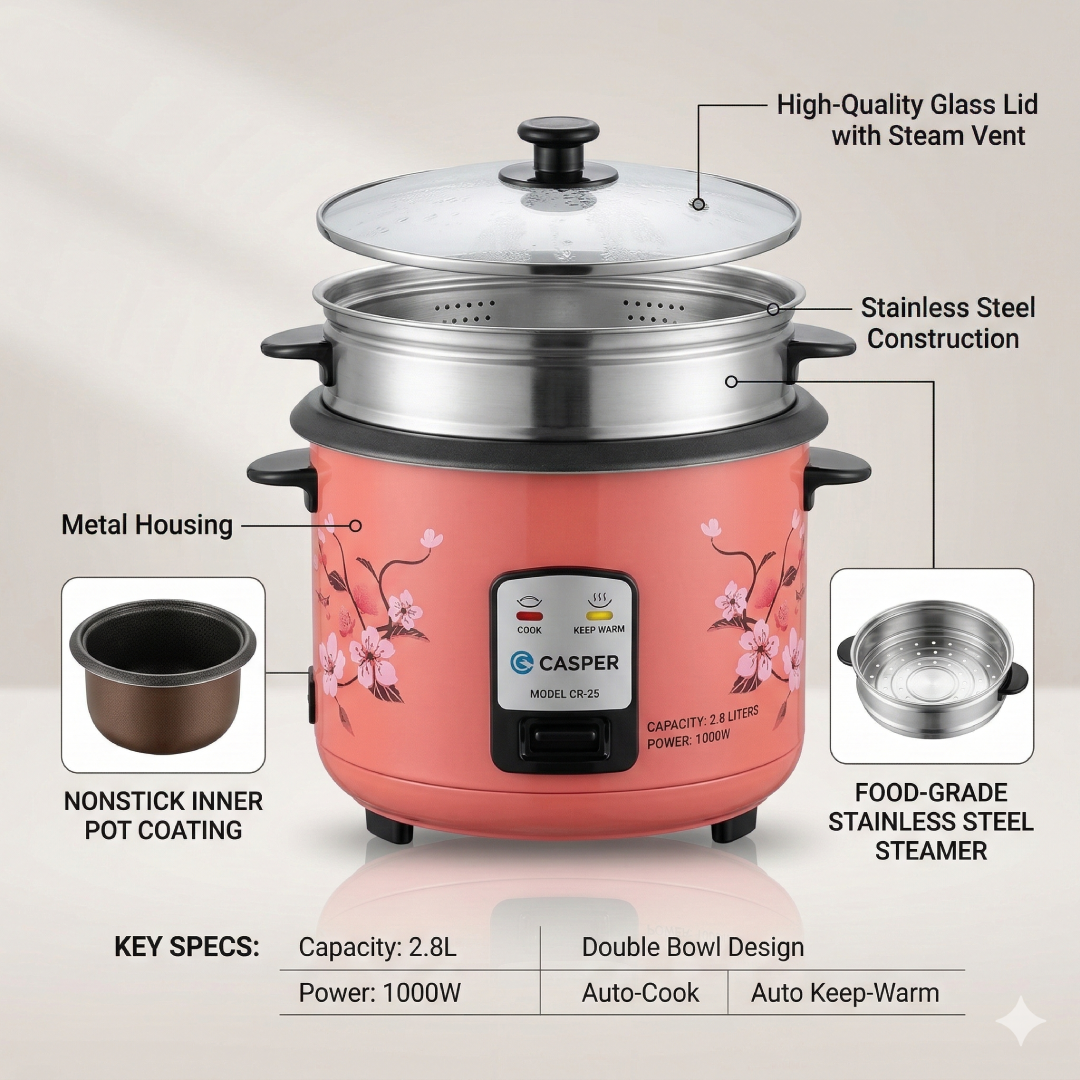Casper 2.8L 1000W Rice Cooker (CR-25)