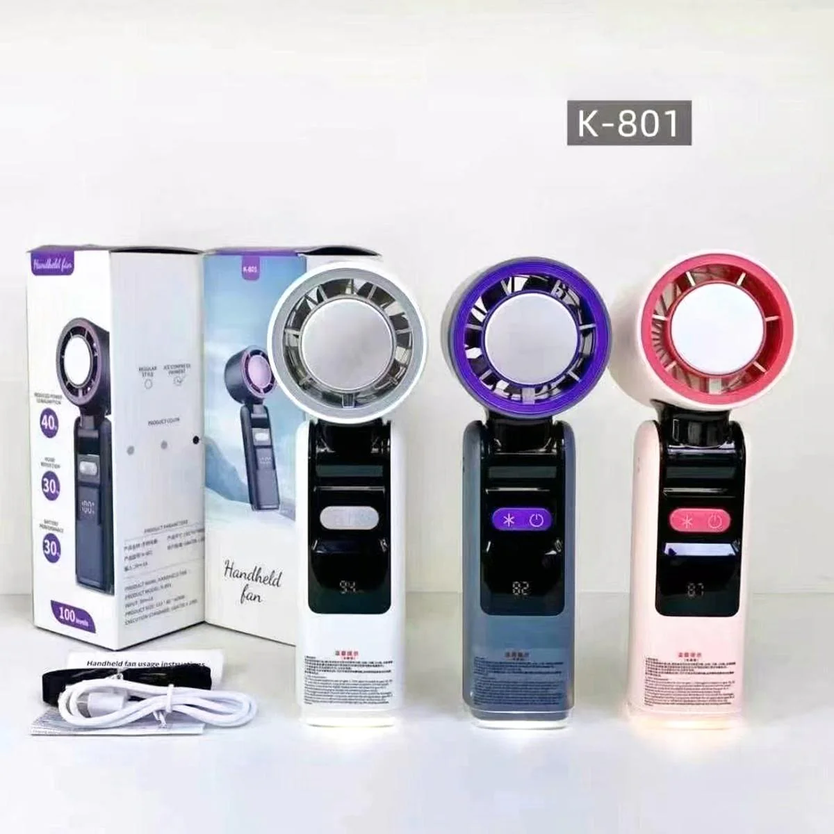 K801 Handheld Foldable Fan with LED Display 2500mAh Lithium-ion - Random Colour