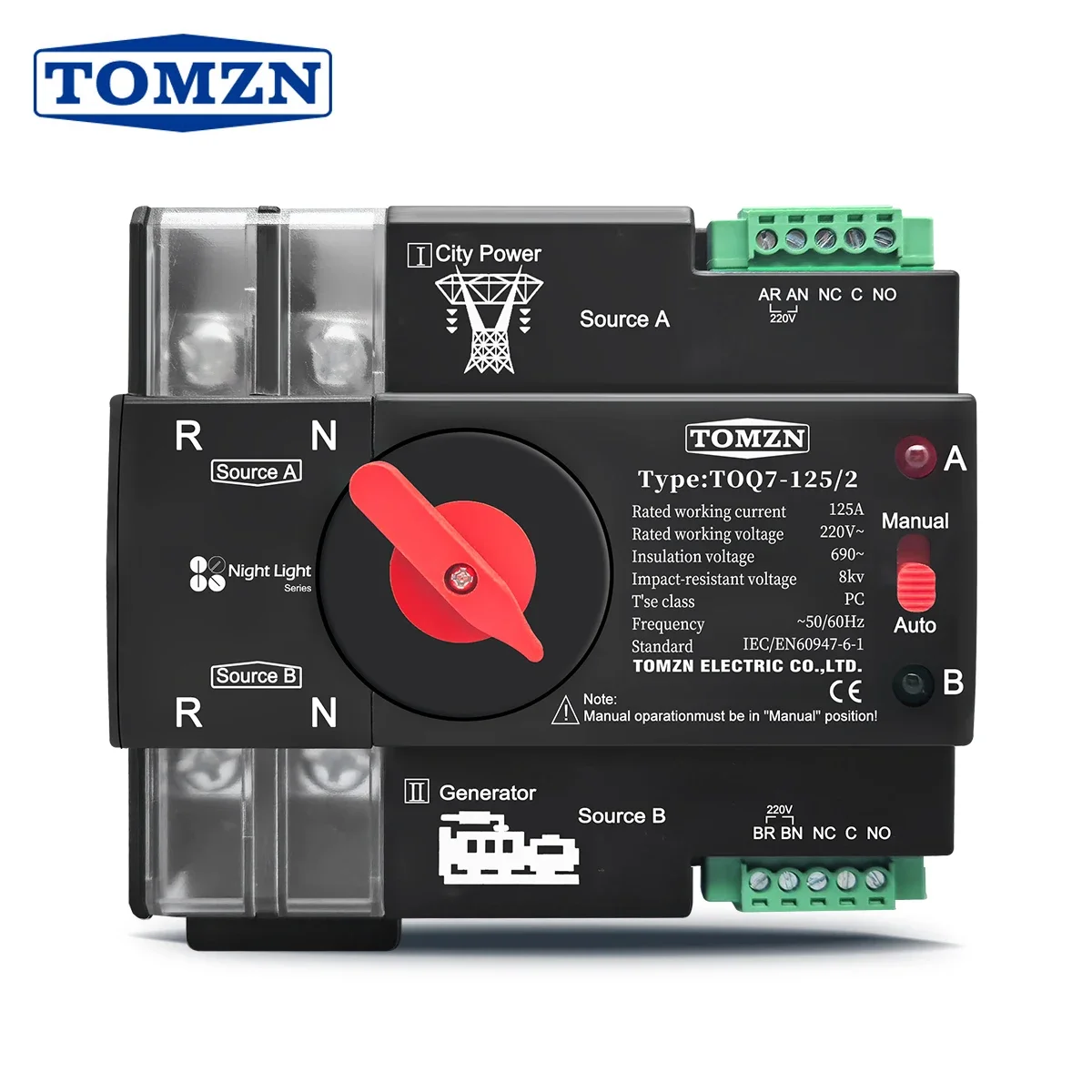 TOMZN 2P TOQ7 Dual Power Automatic Transfer Switch (ATS)- 230V 125A