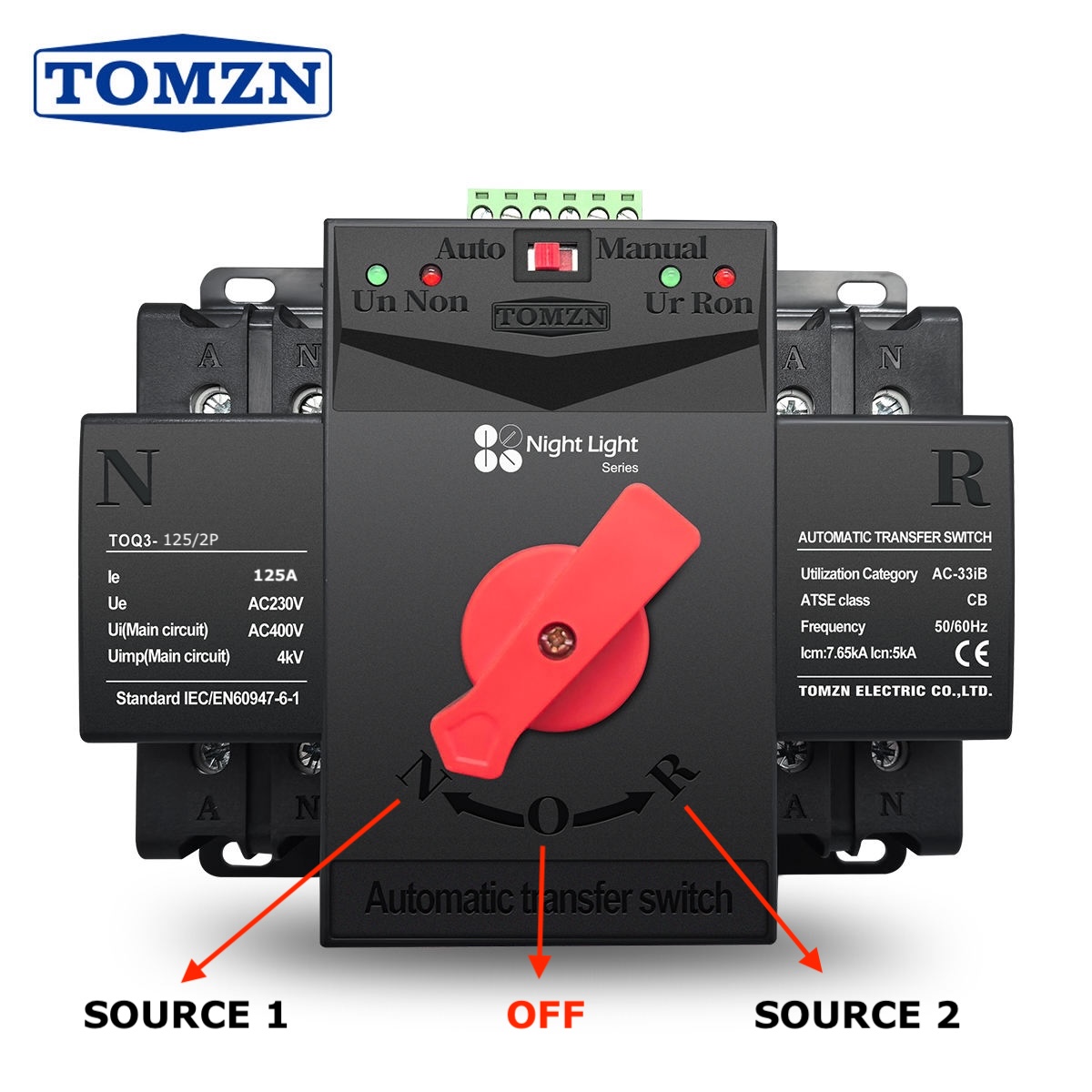 TOMZN 2P Dual Power Input and OFF Function Automatic Transfer Switch (ATS) 2 Input (TOQ3 Night Light Series)