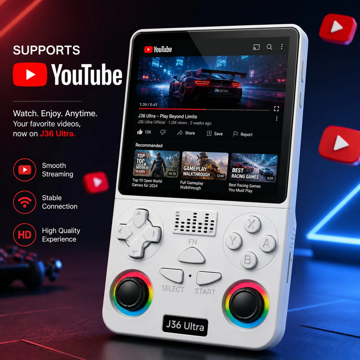 J36 Ultra All-in-One Handheld Gaming Console with Wi-Fi &amp; YouTube Support