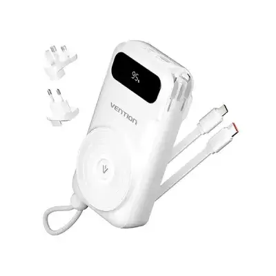VENTION FHXW0 22.5W 10000mAh LED Display 6-in-1 Travel Power Bank with Built-in USB-C and Lightning Cable