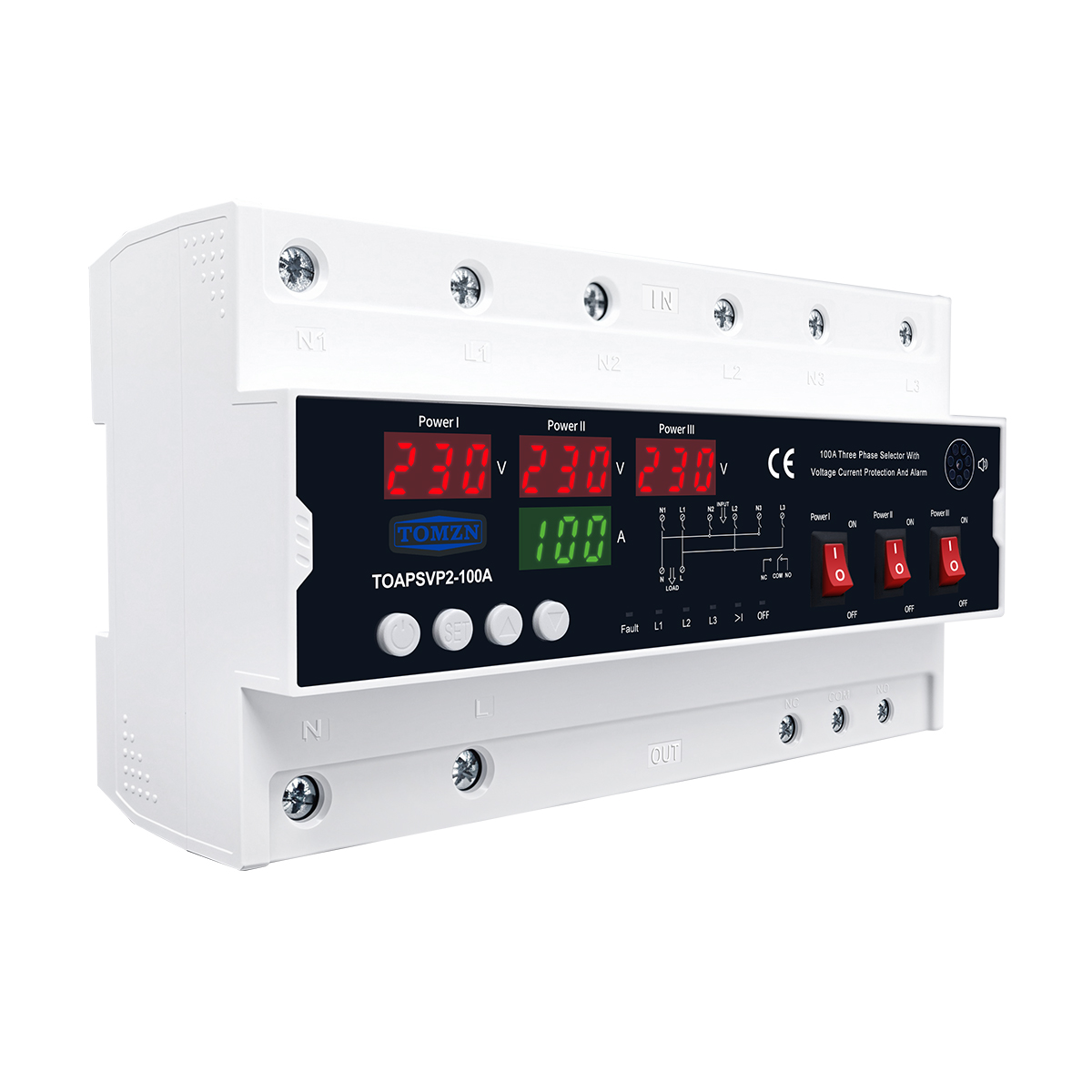 TOMZN 3 Phase Selector with Voltage Current Display and Protection (TOAPSVP2-100A)