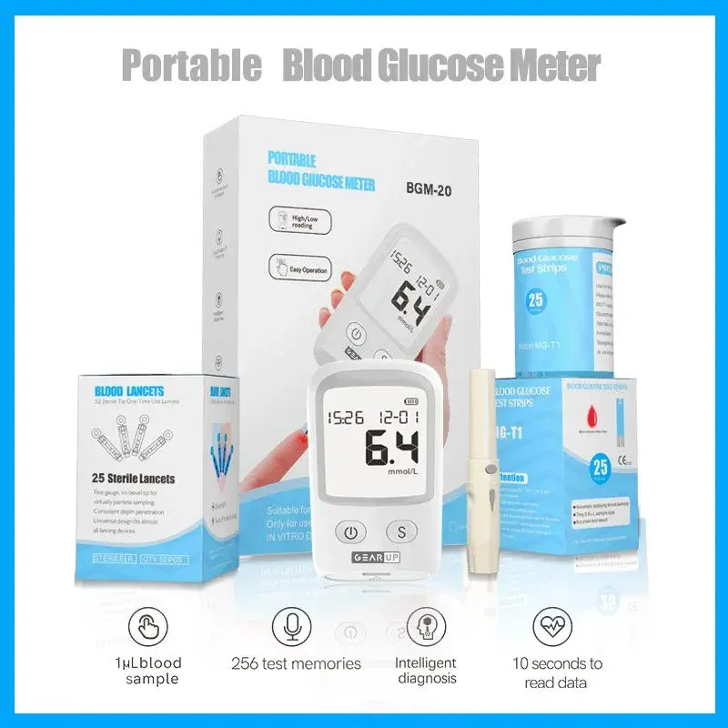 GearUP BGM-20 Diabetes Measuring Machine/ Blood Glucose Meter With Total 50 Test Strips (25 Pcs Free Gift)