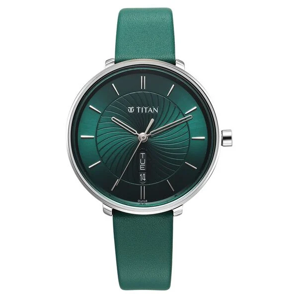 Titan Neo Green Dial Green Color Leather Strap Watch For Women -2763SL02