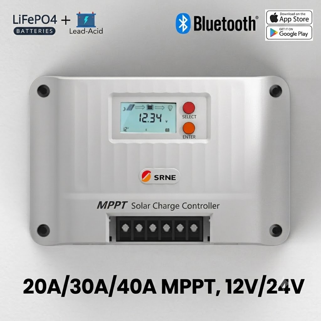 SRNE Shiner 12V/24V MPPT Solar Charge Controller with Bluetooth (20A/30A)