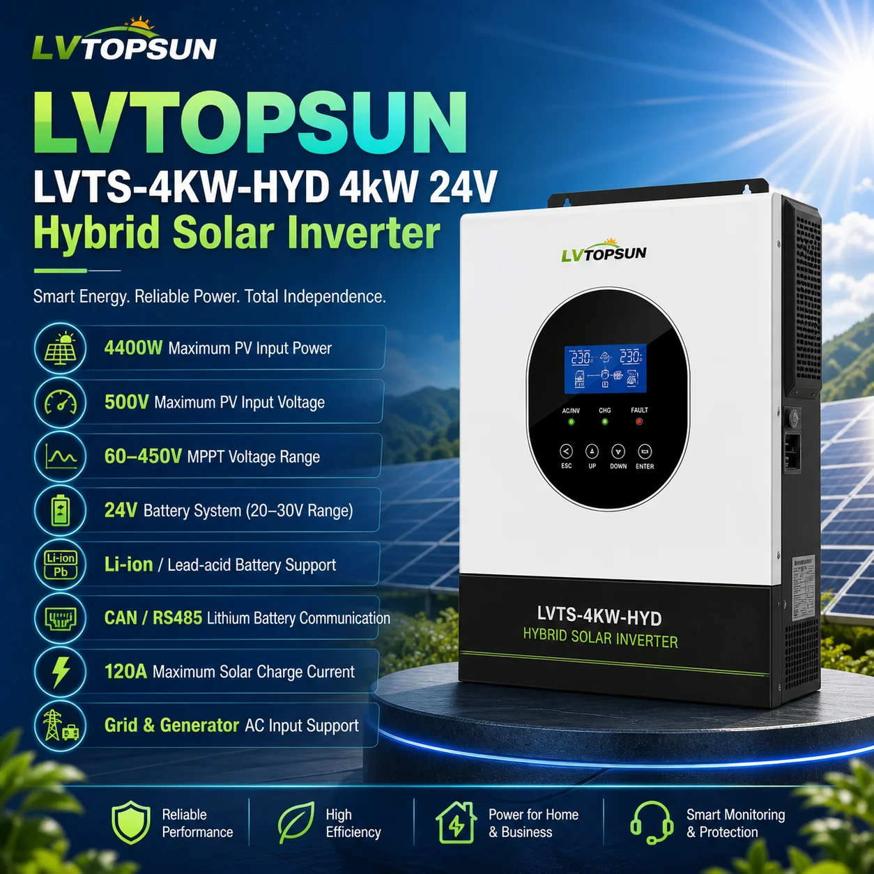 LVTOPSUN  4kW 24V Hybrid Solar Inverter (LVTS-4KW-HYD)