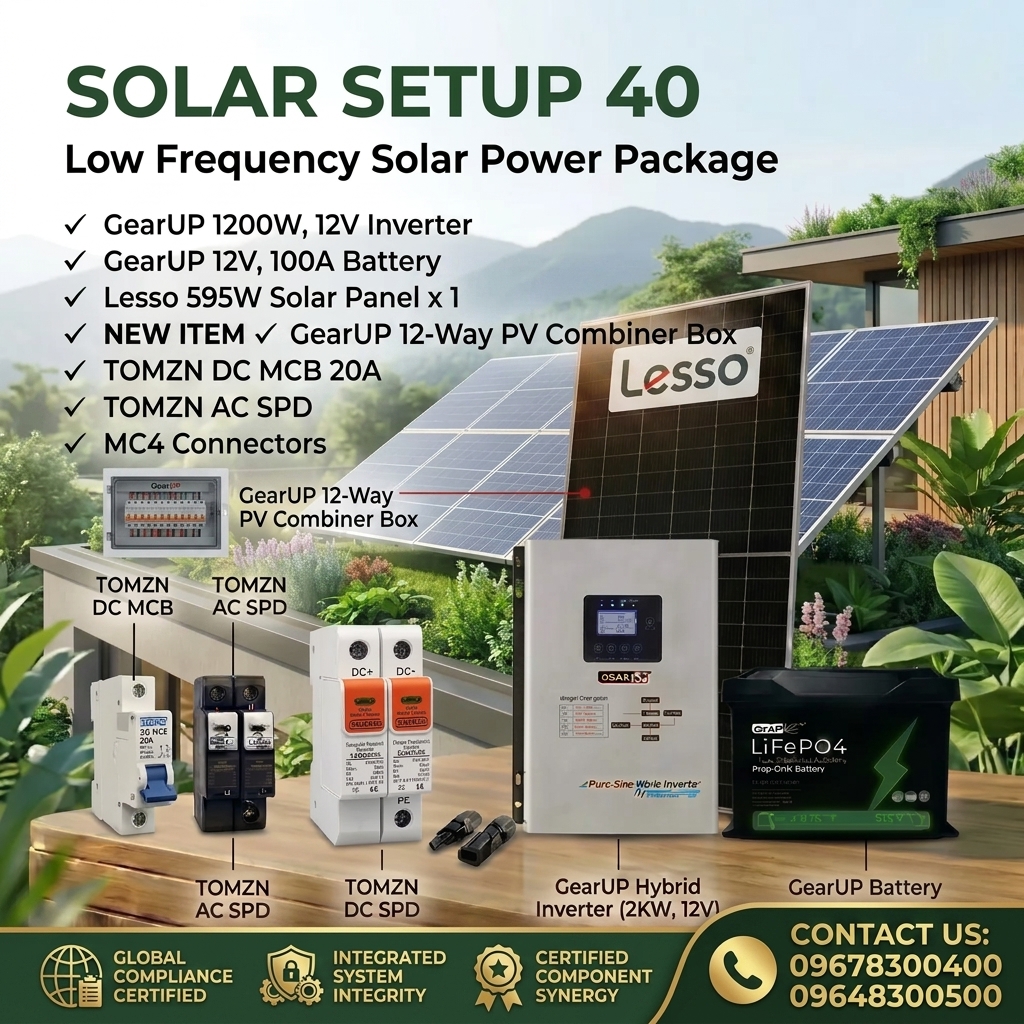 GearUP Low Frequency 1200W Solar Power Package | GearUP 1200W 12V Inverter, 12V 100Ah LiFePO4 Battery &amp; 1x Jinko 625W Panels ( Solar Setup - 40)
