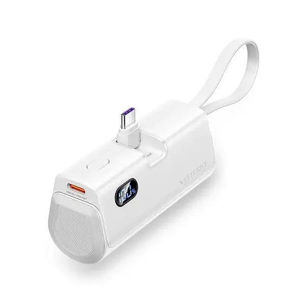 VENTION FHRW0 LED Display 4800mAh Power Bank (USB-C + Lightning + USB-C) 22.5W White Foldable Lightning Type