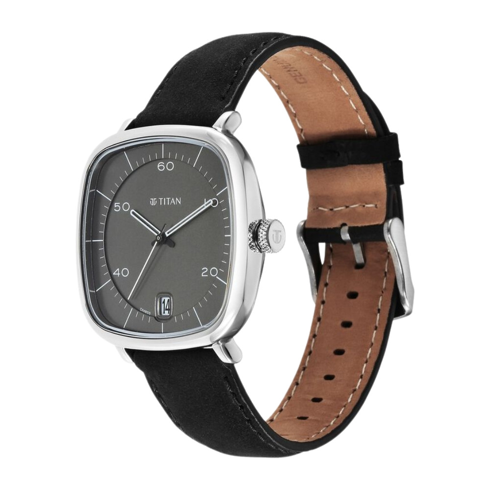 Titan Neo Curve Quartz Analog Anthracite Dial Black Leather Strap Watch for Men - 1885SL02