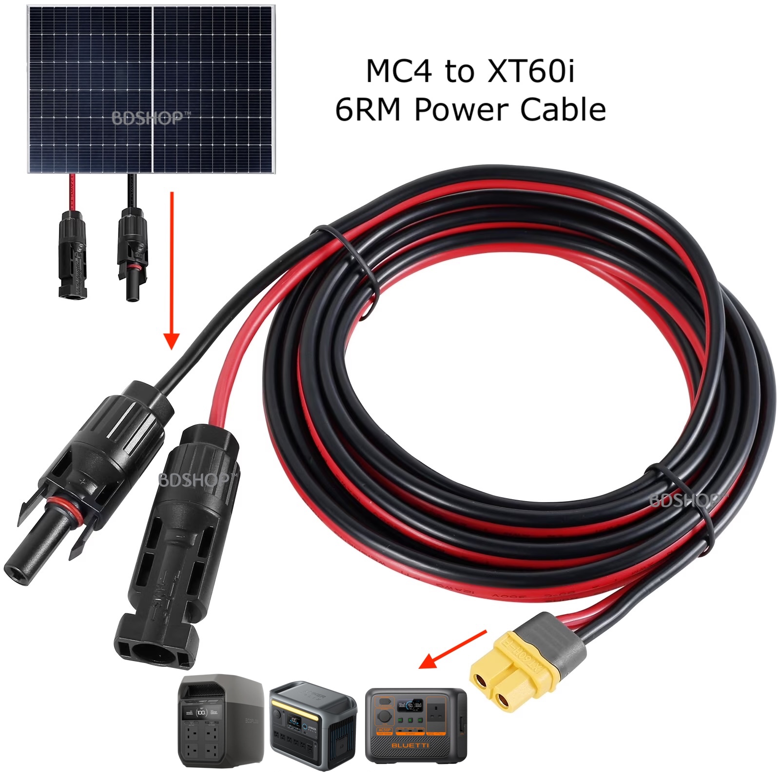 XT60i to MC4 DC Power Cable– 6RM PV / 10AWG Solar Power Cable to Connect Solar Panel with Portable Power Station - 3.25 Feet