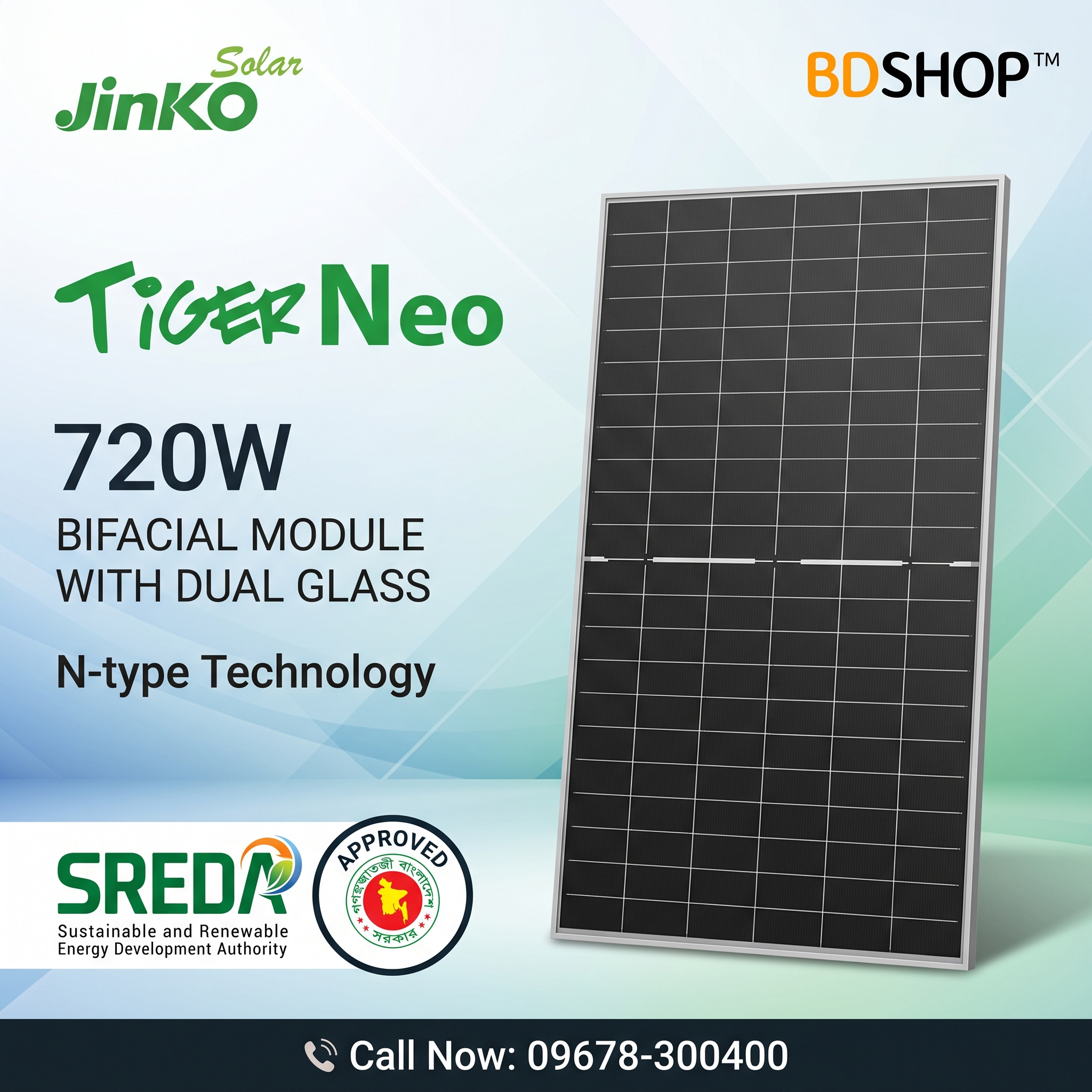 Jinko 720W Tiger Neo Bifacial Solar Panel | N-Type Dual Glass Module (66HL5-BDV) | High-Efficiency TOPCon