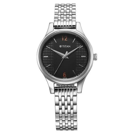 Titan Karishma Quartz Analog Black Dial Silver Stainless Steel Strap Watch For Women (2679SM02)