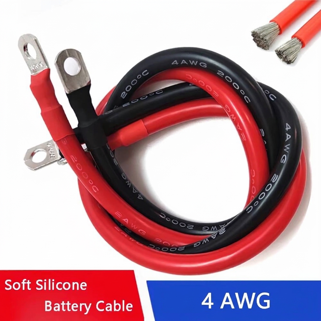 GearUP Soft Silicone Lithium Battery Cable 4 AWG- 25 mm² Tinned Copper Flex Cable High Current up to 200A, Ready to use Cable (Black + Red Pair  1M Each)