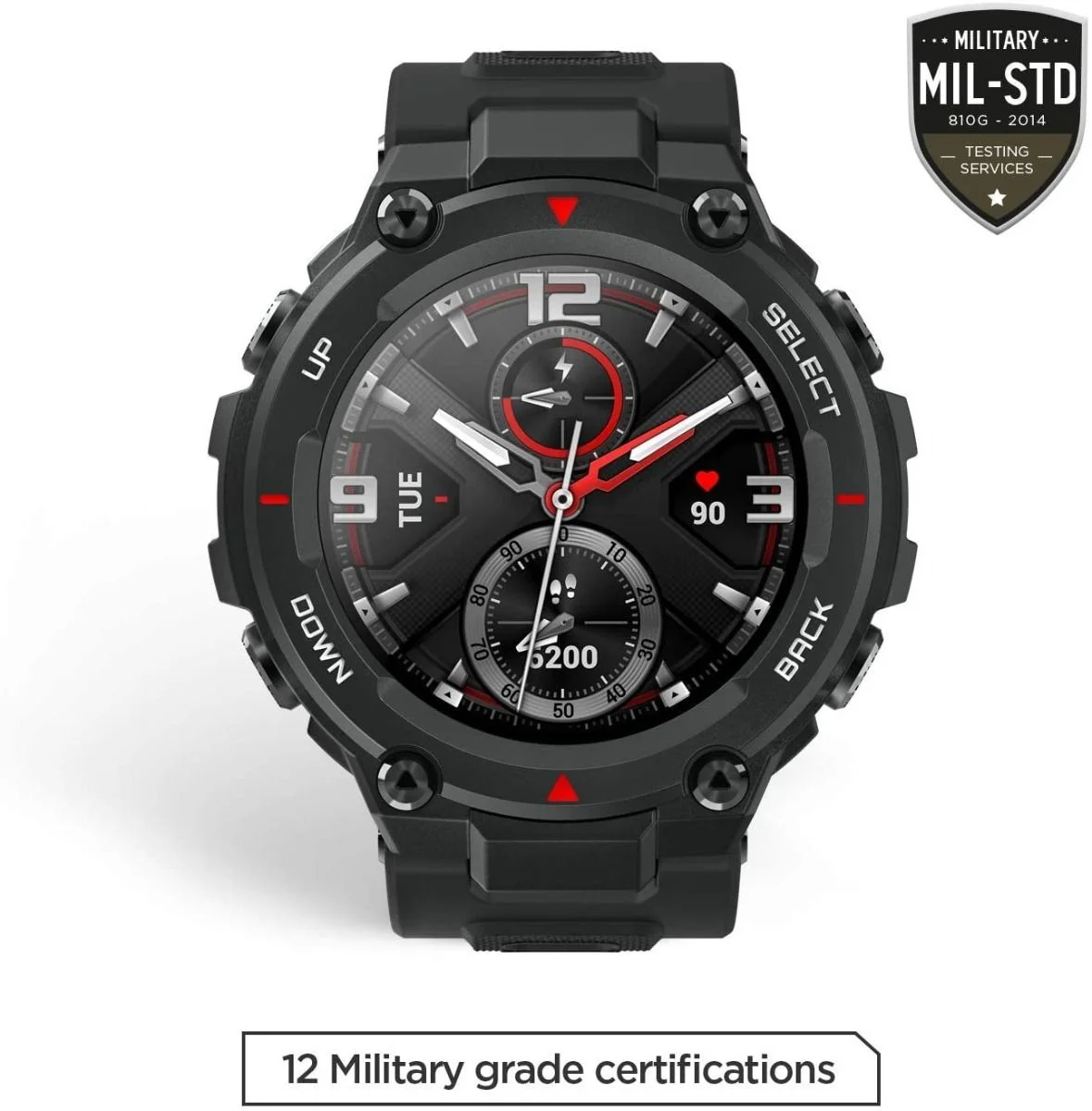 Amazfit T-Rex Smartwatch, Military Standard Certified, Tough Body, GPS, 20-Day Battery Life, 1.3'' AMOLED Display, Water Resistant, 14-Sports Modes