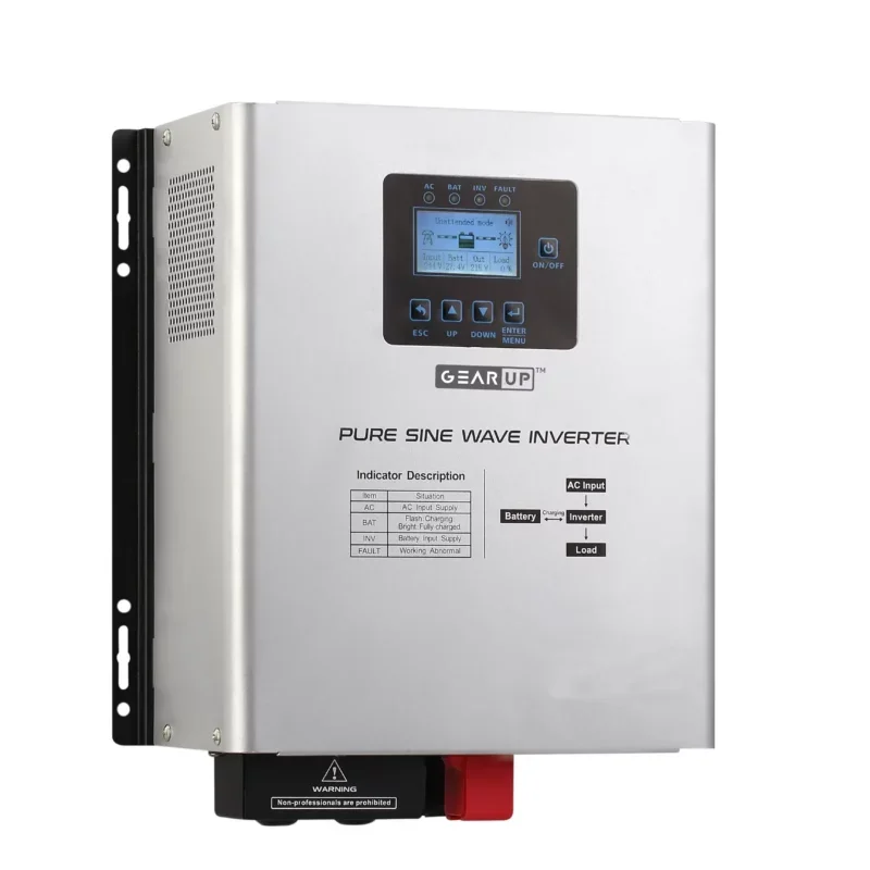 GearUP 1200W, 24V, Pure Sine Wave Inverter Without Solar (Lithium &amp; Acid Battery Supported) - GHT-12K24