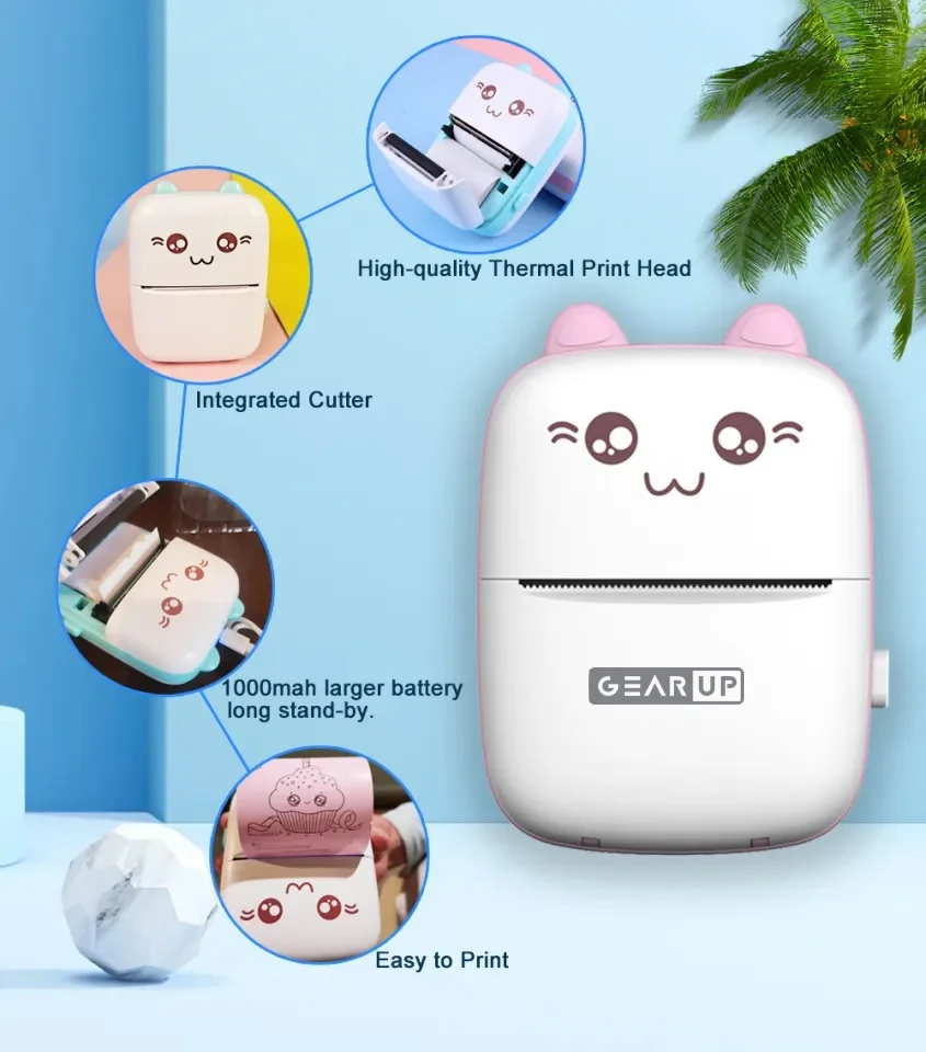 GearUP Mini Thermal Bluetooth Printer - Pink Color