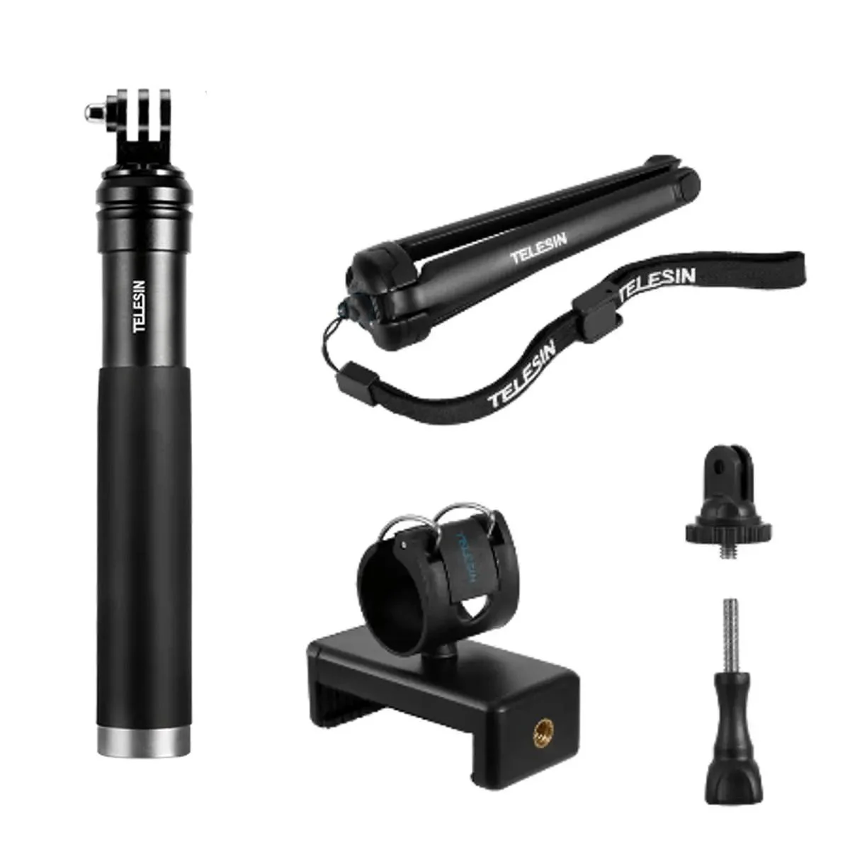 Telesin GP-MNP-090-S Extendable Aluminum Alloy Selfie Stick With Tripod And Phone Clip