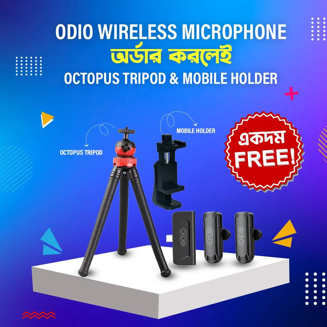 Octopus Tripod &amp; 360 Mobile Holder Free With Odio Wireless Microphone)