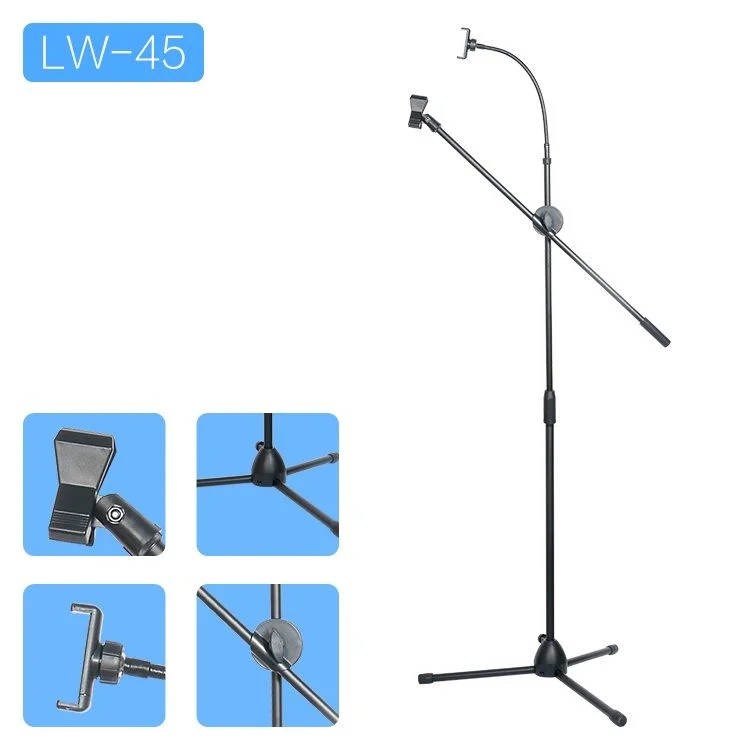 Professional high quality microphone floor stand with smartphone clip holder