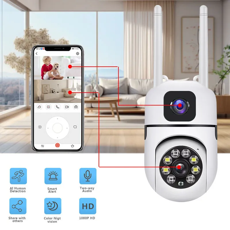 V380 Dual Lens PTZ 2+2mp Wifi Smart Camera - E27B