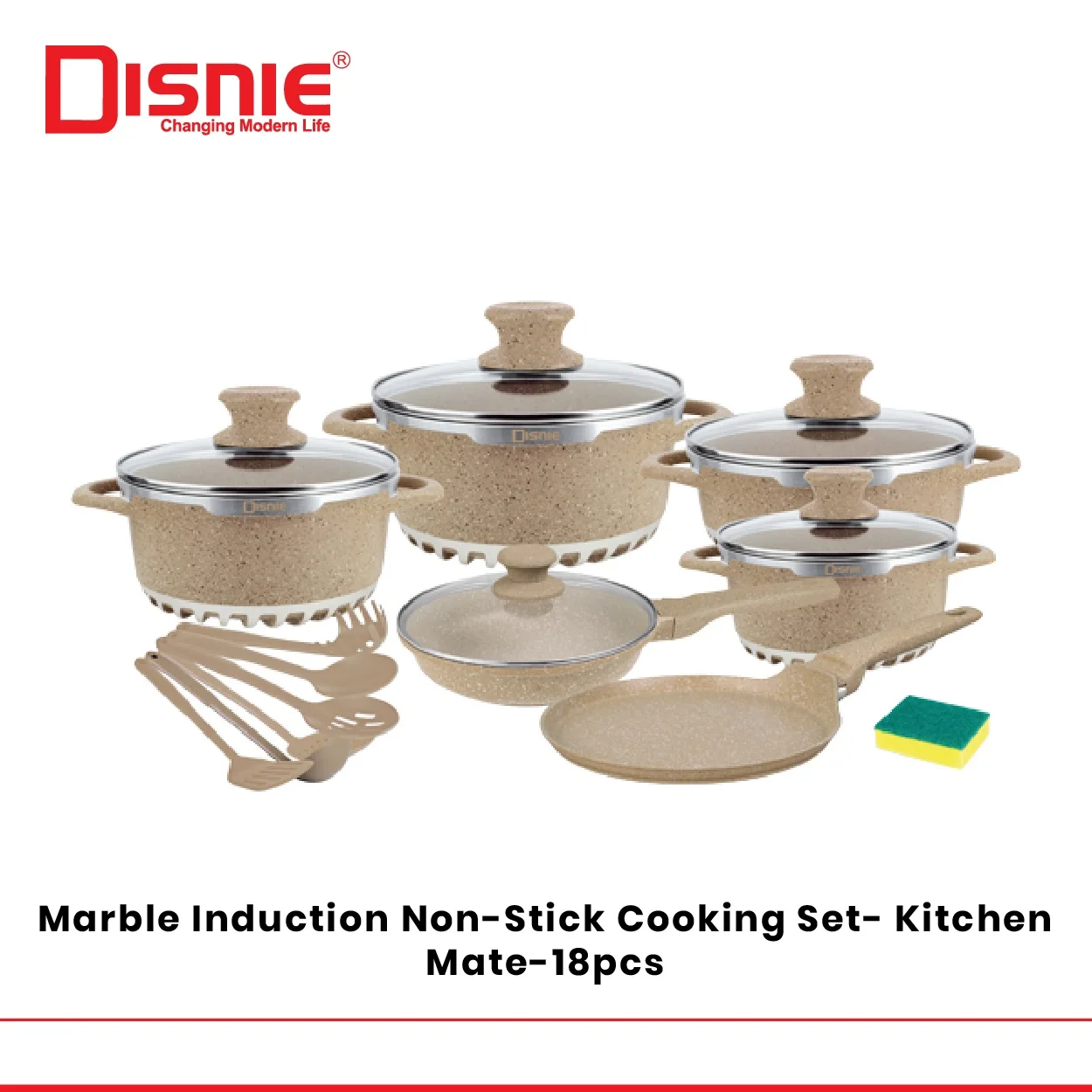 Disnie DMS-1B18 Big Boss Marble Coated 18 Pcs Granite Cookware Set With Grill Pan