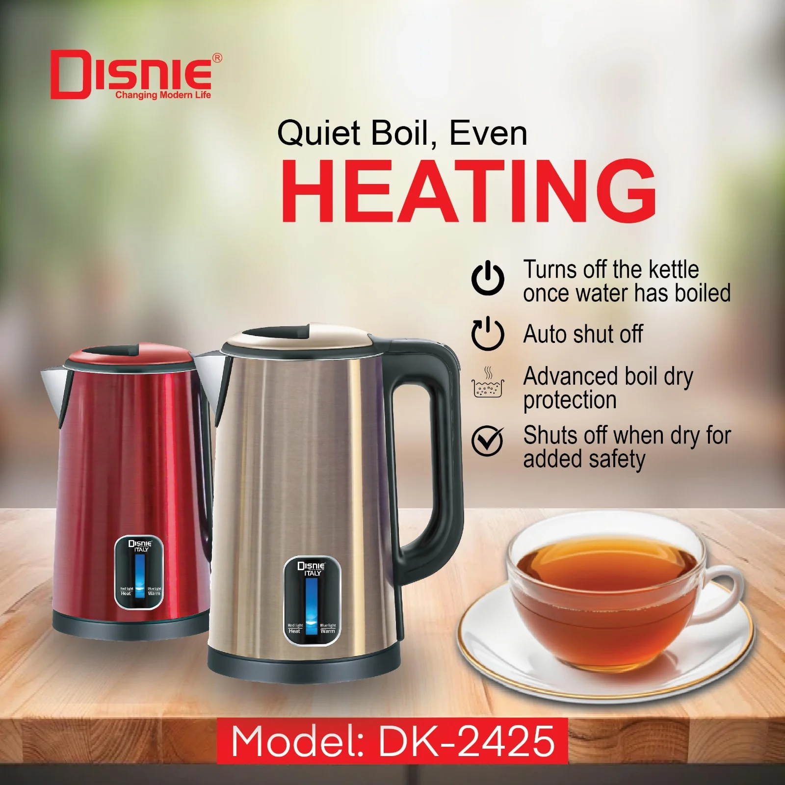 DISNIE DK-2425 Electric Kettle- 2 LTR-Red Color