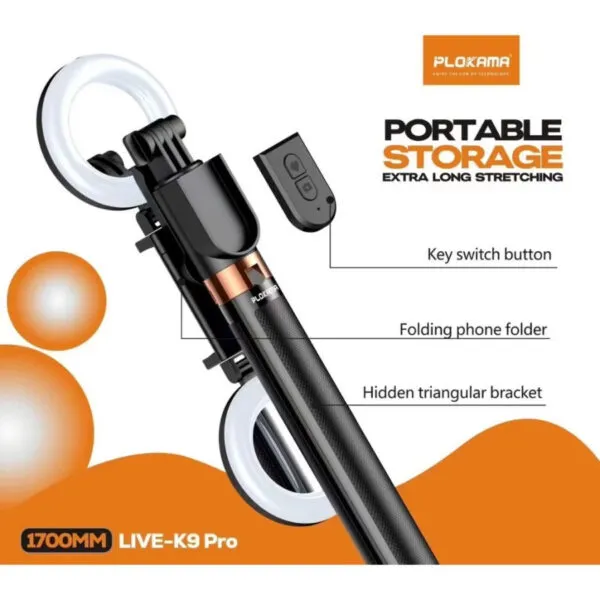 Plokama K9 Pro Double LED Selfie Stick Tripod