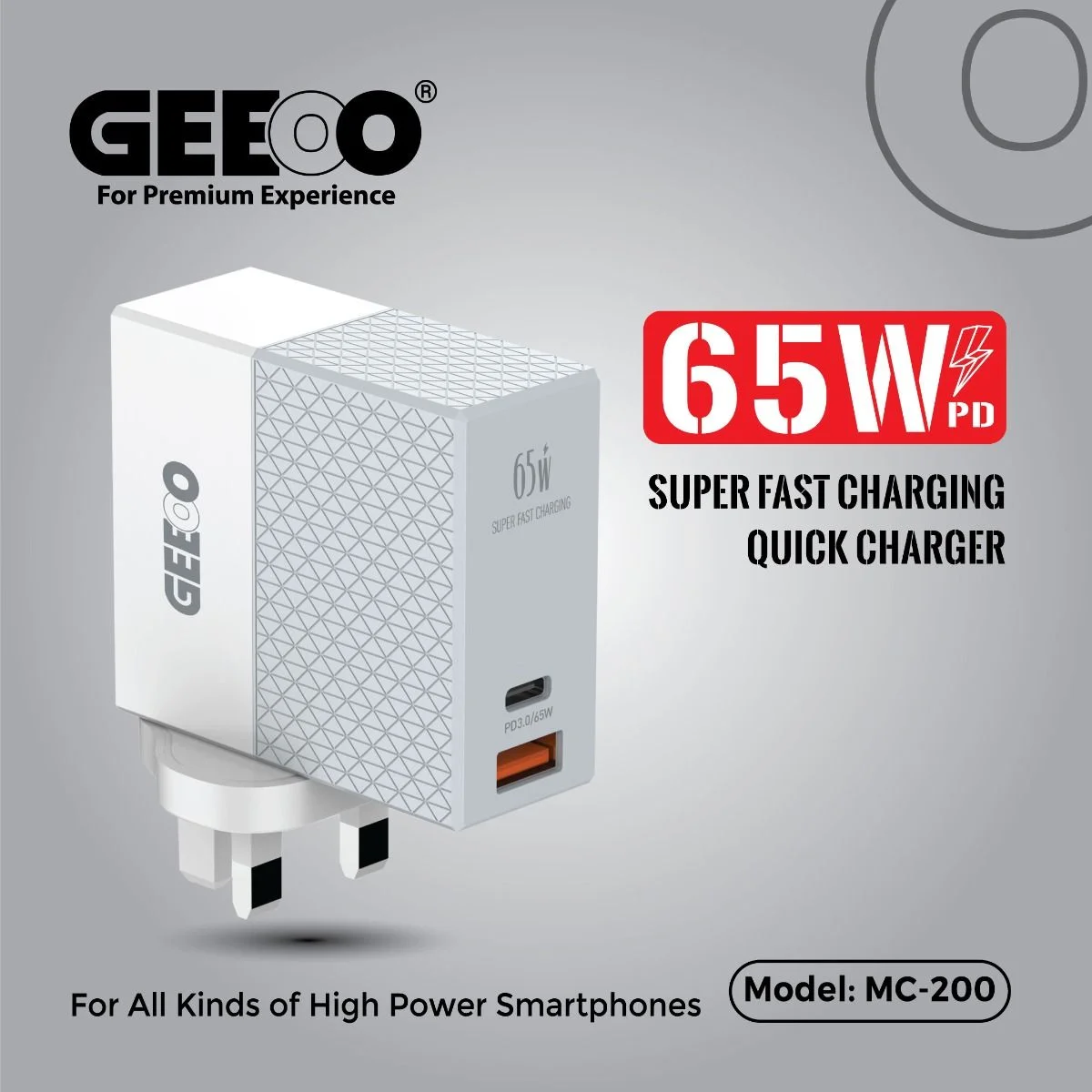Geeoo MC-200 65W PD Dual Port Wall Charger