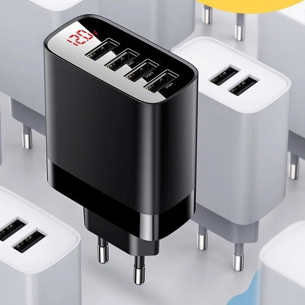 Baseus CCJMHB-B01 Mirror Lake Digital Display 4 USB Travel Charger 30W (EU) Black