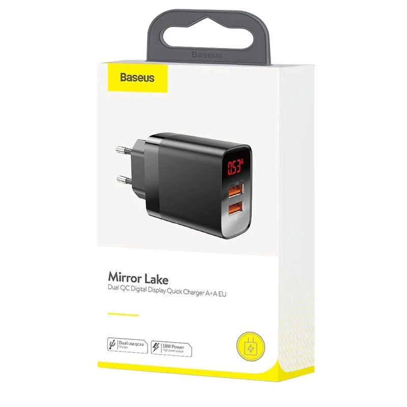 Baseus CCJMHA-A01 Mirror Lake Dual QC Digital Display Quick Charger (A+A EU)