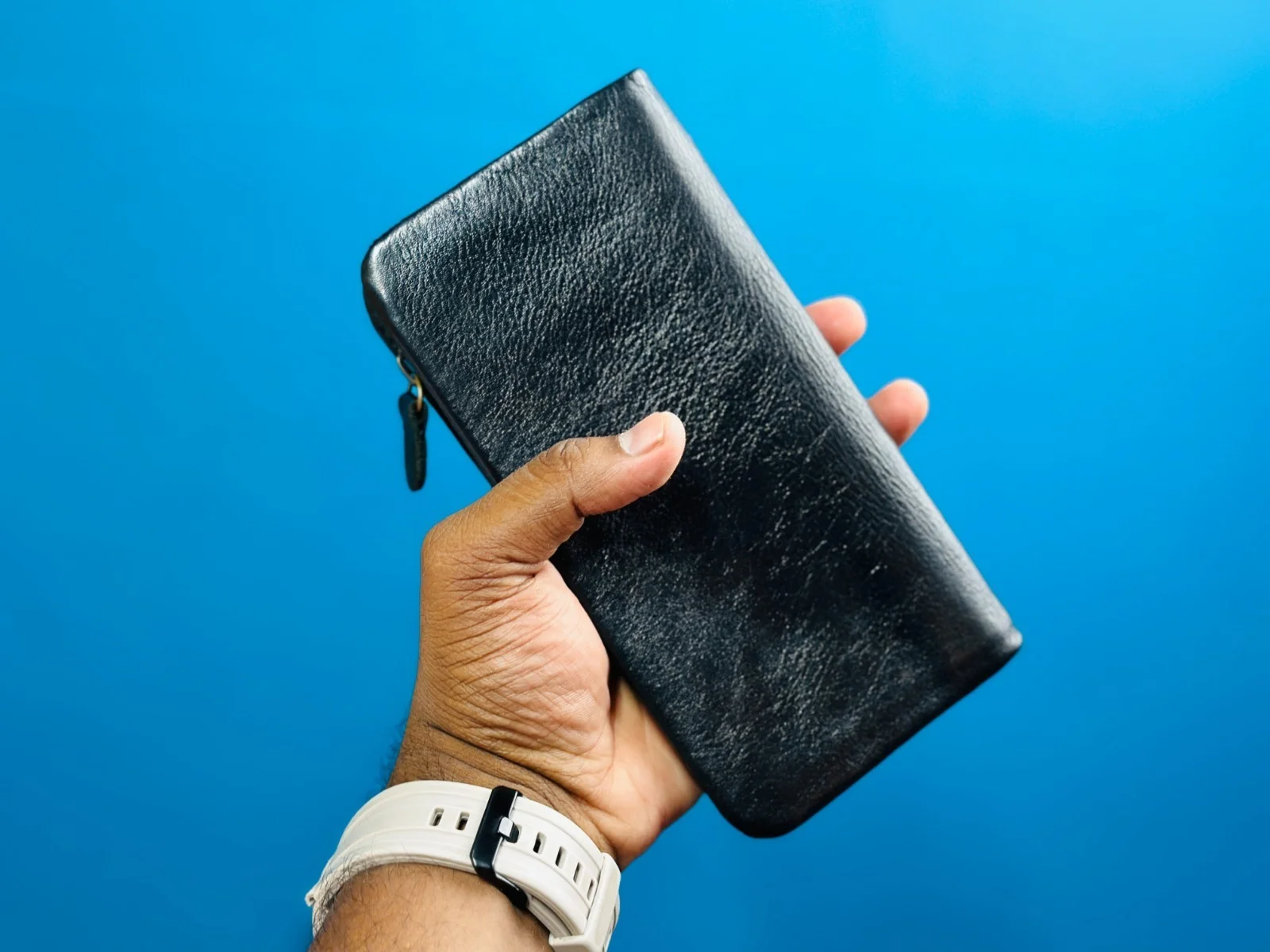 Classic Genuine Leather Trifold Long Wallet (Black)